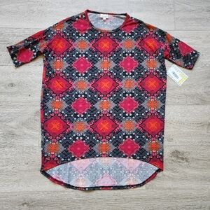 LuLaRoe Irma Diamond Patterned Top Womens xxs Short Sleeve Tunic NWT